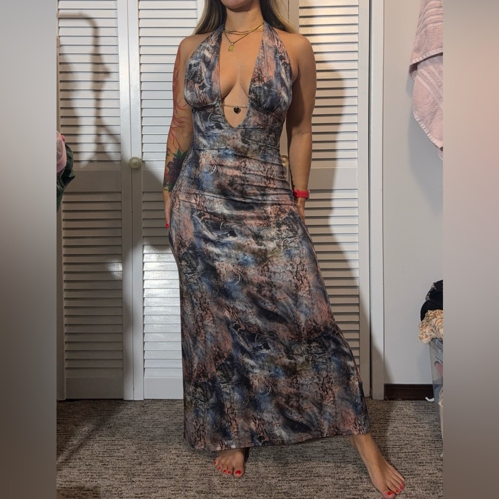 SHEIN Multicolor Halter Dress with Heart Charm